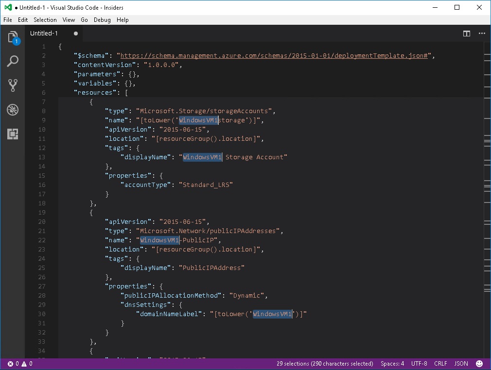 2017-04-08-azure-iac-vscode-arm-templates-16-display-auto-filled-arm-vm-windows-resources-skeleton-on-editor