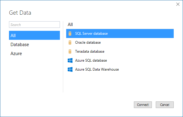 With the production release of SSDT 17.0, Tabular projects now support DirectQuery mode at the 1400 compatibility level, so you can tap into large data sets that exceed the available memory on the server and meet data freshness requirements that would otherwise be difficult if not impossible to achieve in Import mode. As with Tabular 1200 models, DirectQuery 1400-supported data sources include SQL Server, Azure SQL Database, Azure SQL Data Warehouse, Oracle, and Teradata, as the following screenshot indicates, and you can only define a single data source per model. Available DAX functions are also limited, as documented in “DAX Formula Compatibility in DirectQuery Mode.” Another important restriction pertains to the M queries that you can create in DirectQuery mode.