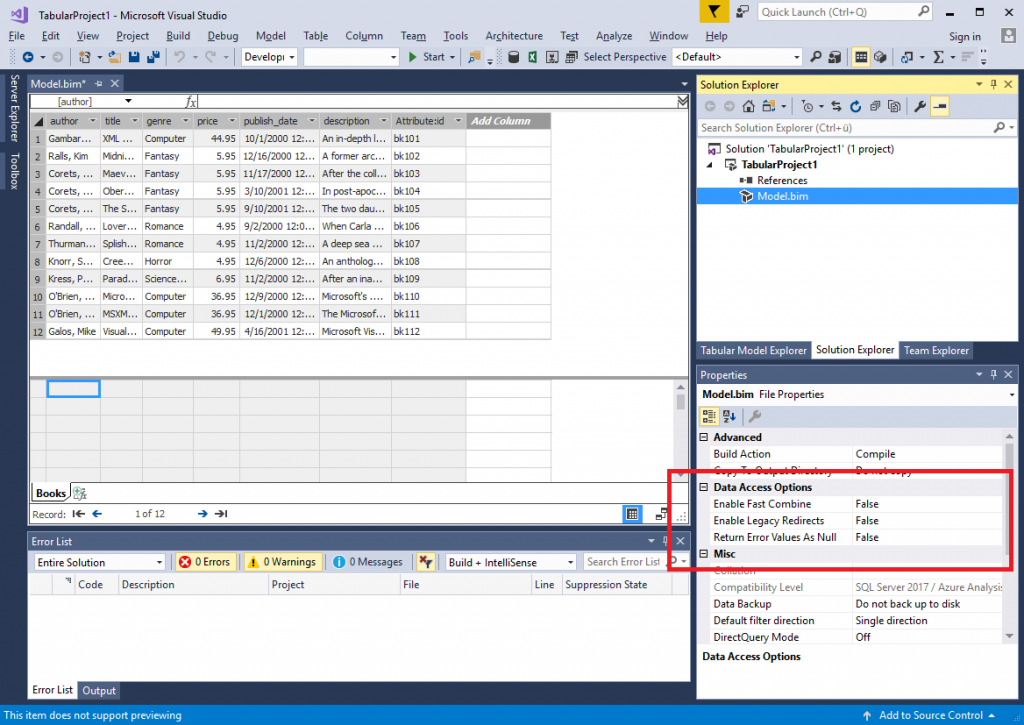 Data Access Options in SSDT Tabular