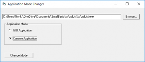 Screen shot of a program Application Mode Changer