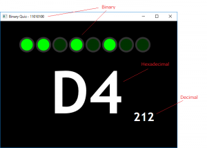 Screen shot of a program Binary Quiz