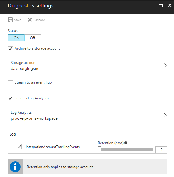 Integration Account Diagnostics Settings