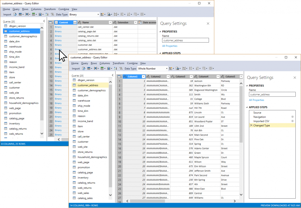 Importing 25 tables