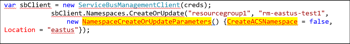 ARM namespace creation code