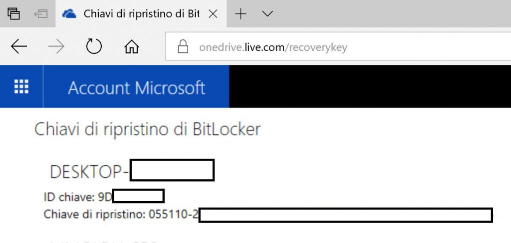 Bitlocker Recovery Key OneDrive