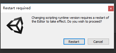 计算机生成了可选文字: Resta 戊 required 0 Changing scripbng runtime V 引 on requres 已 restart Of 巴 Editor to 什 匚 t Do you Wish to pro 上 巴 带 Restart 