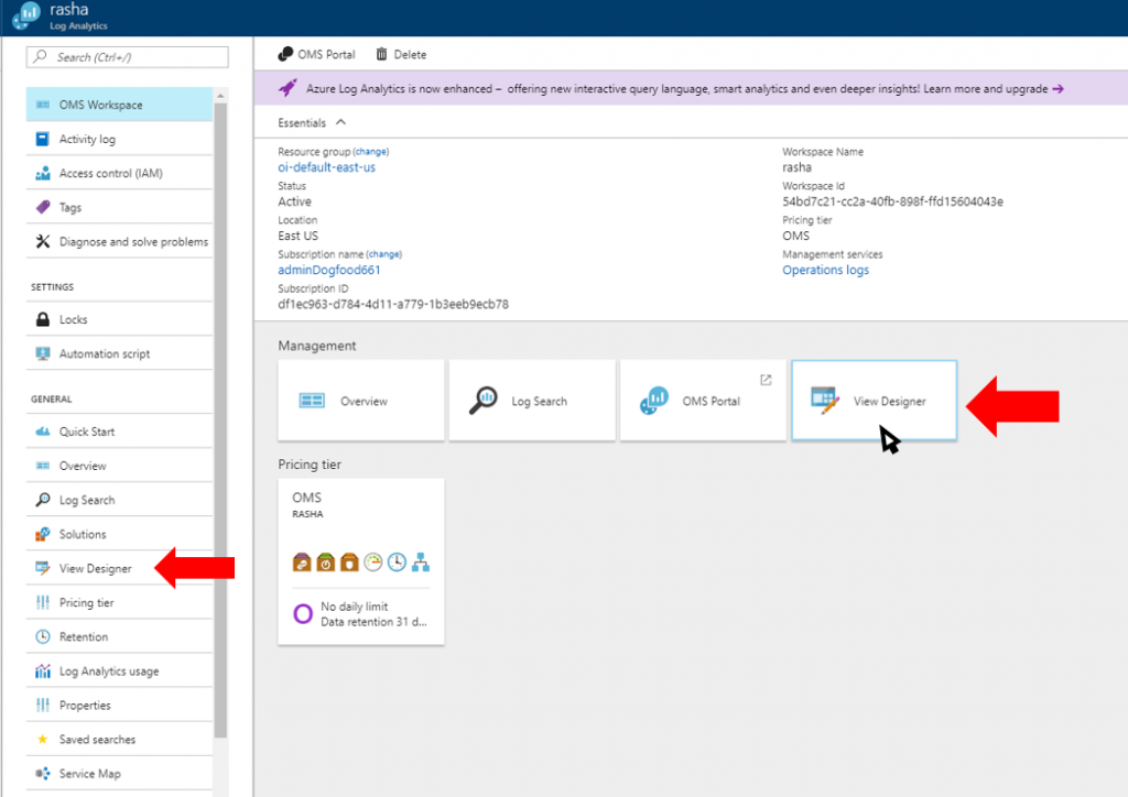 Screenshot of Log Analytics