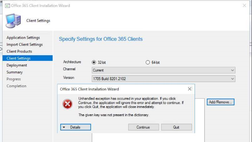 Office 365 Installer Console Exception