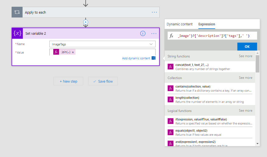 Set the ImageTags variable equal to an expression