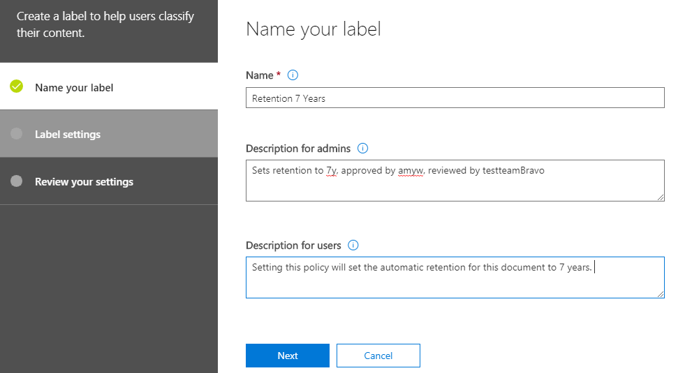 Retention Label definition