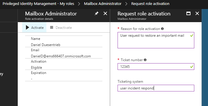 PID Role request dialog