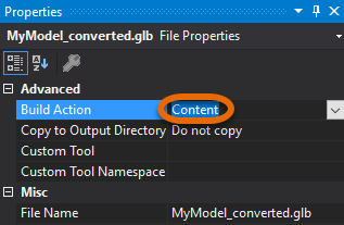 Build Action: Content