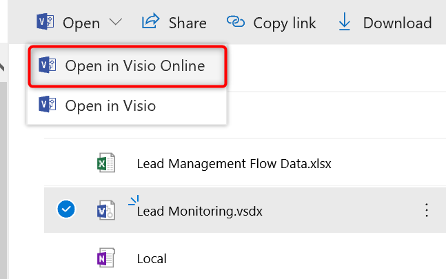 OneDrive: Открыть в Visio Online