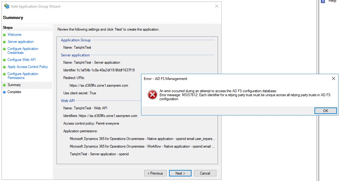ADFS group creation fails