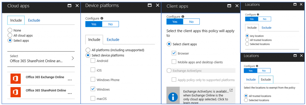 Screenshot of CA policy #2 for SPO session controls, the conditions section