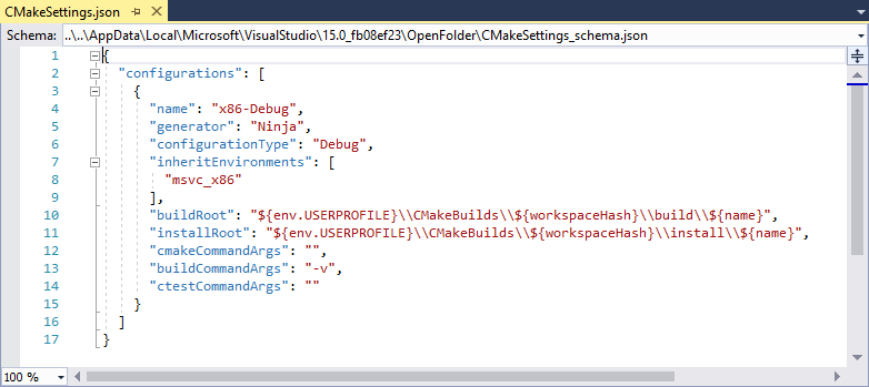 New CMakeSettings.json Content