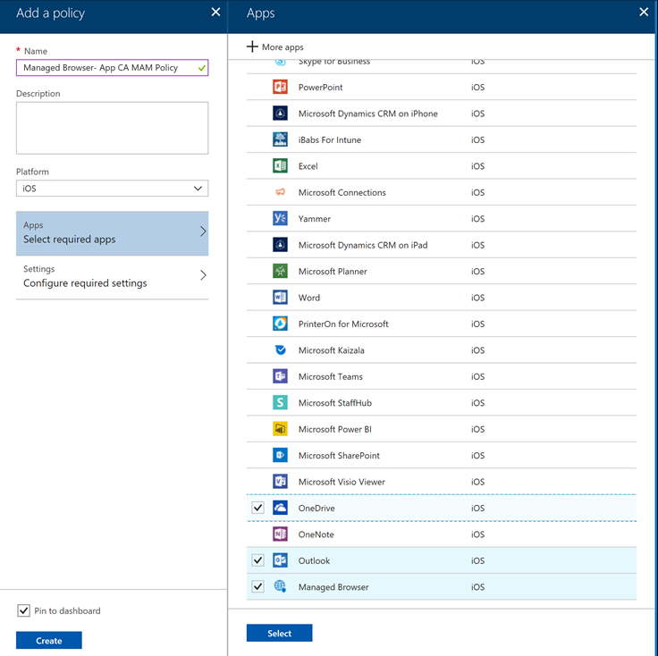 MAM policy configuration