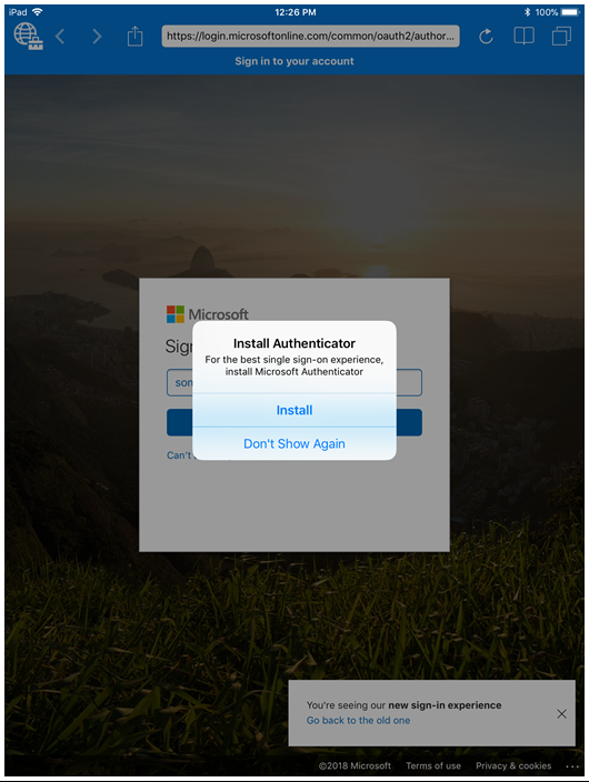 install authenticator prompt in the intune managed browser app