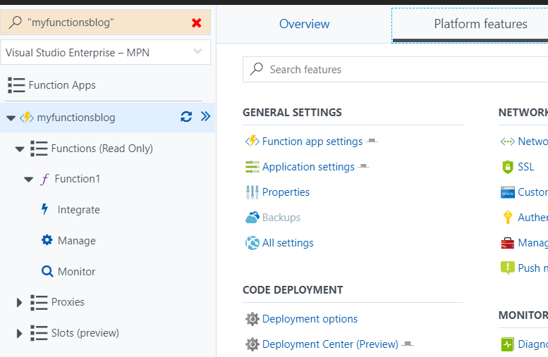 Functions Platform features