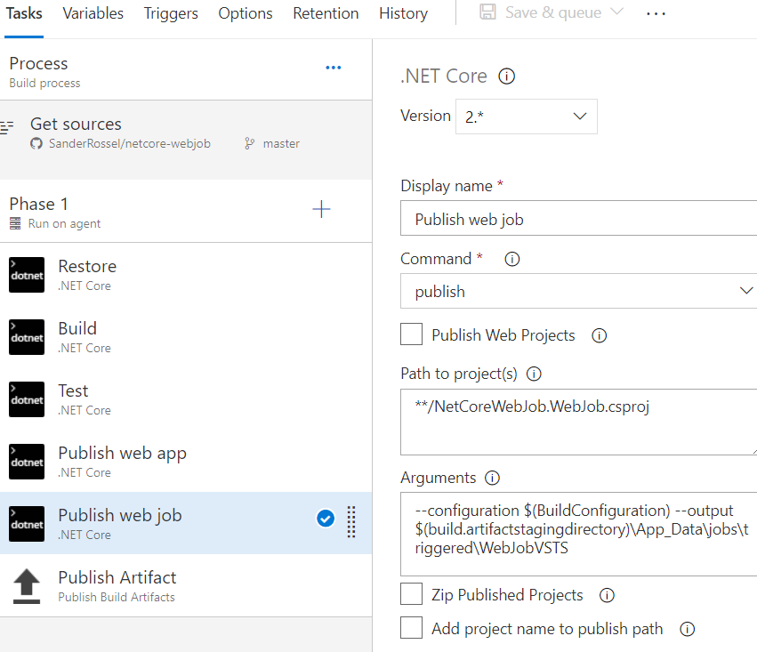 VSTS WebJob build