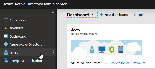 Users link in Azure Active Directory on the Azure portal