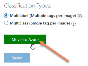 Move to Azure button