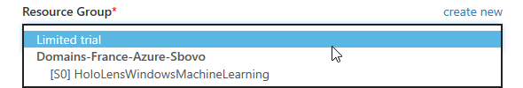 Resource group or Trial combobox