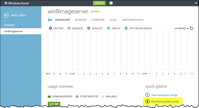 Downloading publish profile