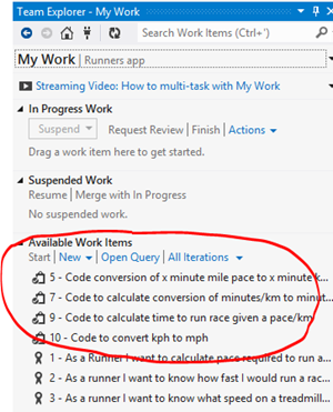 Team Explorer assigned work