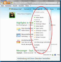 5. Schritt: Neue Facebook-Kontakte in der Windows Live Statusansicht