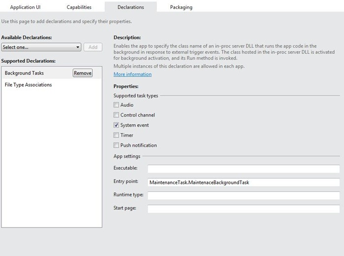 Background task manifest declarations