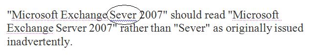 CSS contextual speller mistake - Exchange Sever vs Server