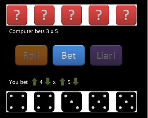 Screenshot of the Liar's Dice game