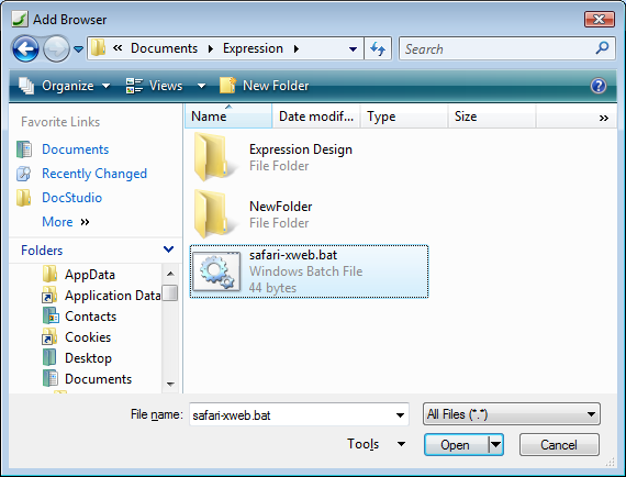 screenshot of Add Browser dialog box