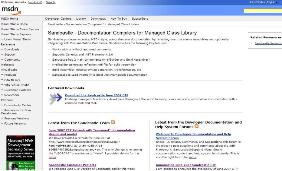 Sandcastle site on MSDN