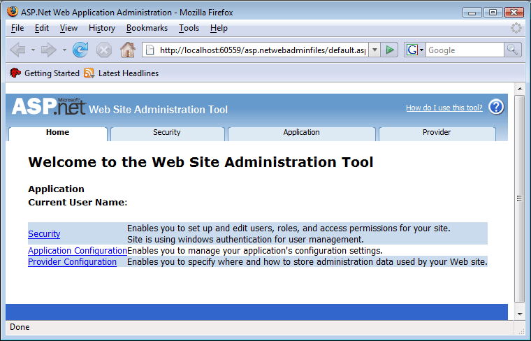 ASP.NET Web Site Administration Tool