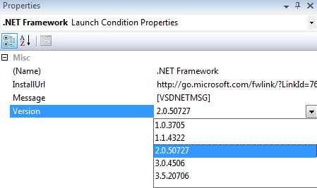 VS2008 Launch Condition Properties