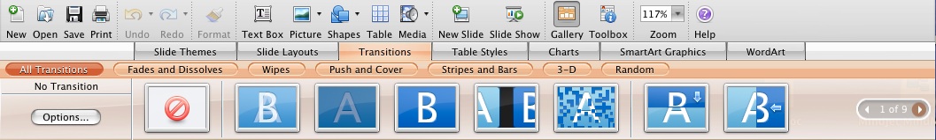 PowerPoint 2008 Elements Gallery - slide transitions