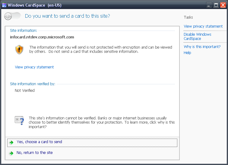 .NET Framework 3.5 - CardSpace - Site Information Page - No SSL
