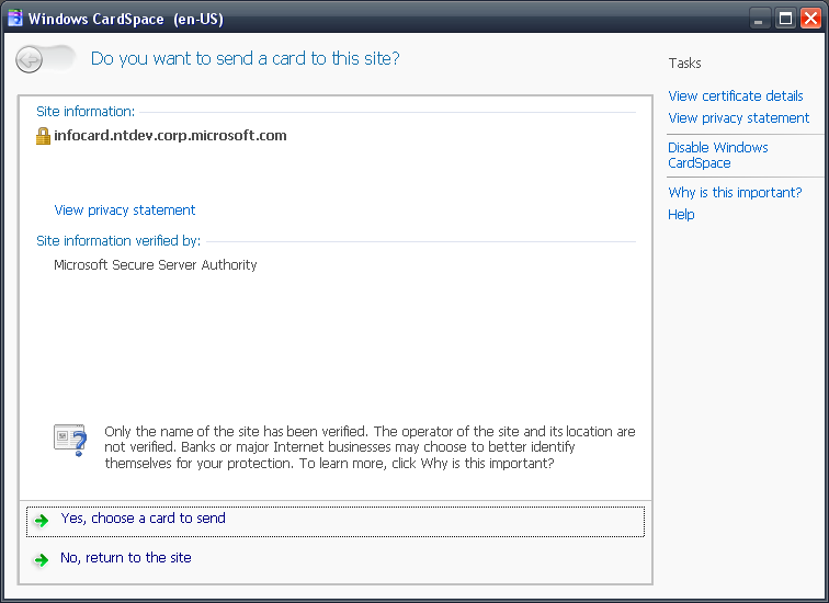 .NET Framework 3.5 - CardSpace - Site Information Page - SSL