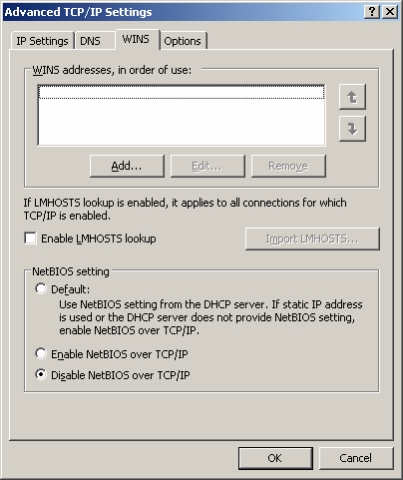 VPC NAT Network TCPIP WINS Settings