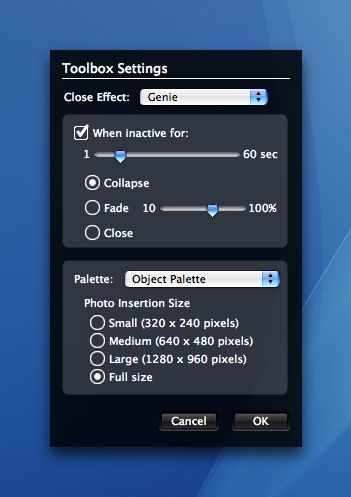 Object Palette Settings