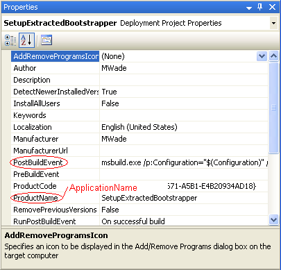 Setup project property grid