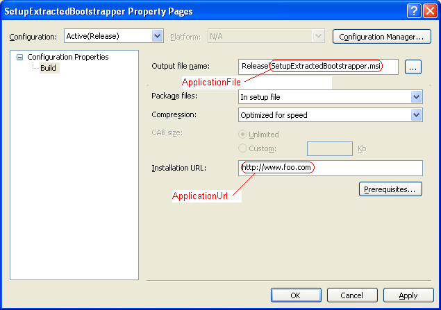 Setup project property page