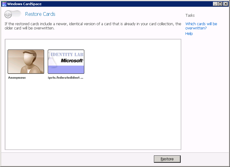 Restore Cards - .NET Framework 3.0