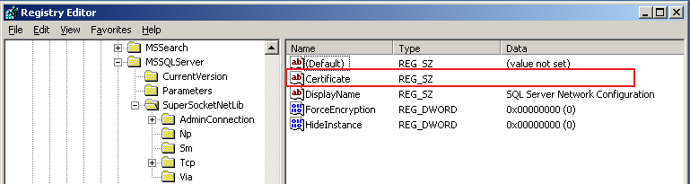 Certificate Registry Key in SQL Server