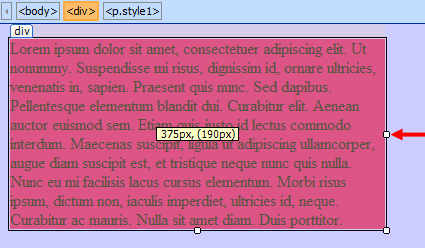 Dragging to set a div's width in Design view