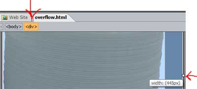 dragging in Design view to set the div's dimensions