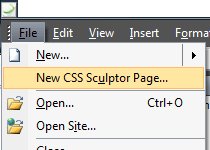 New CSS Sculptor Page on File menu