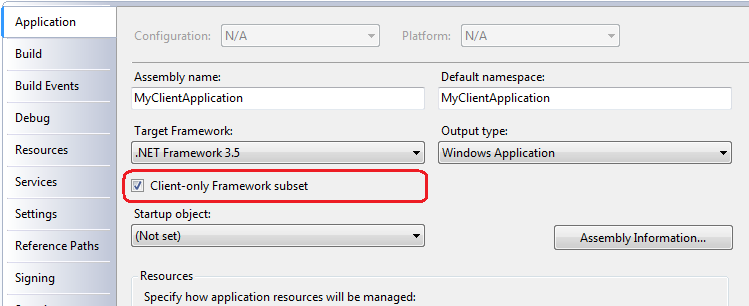 Client-only Framework subset checkbox